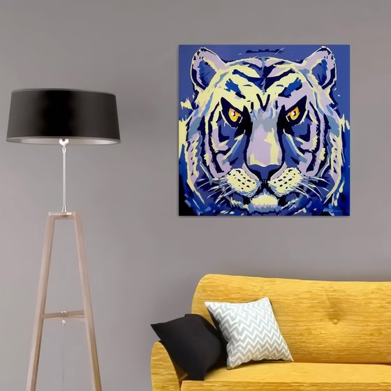 Tiger on a blue background