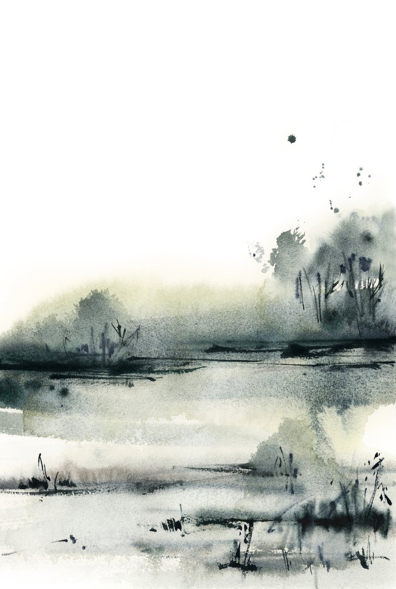 Abstract Landscape Watercolour By Sophie Rodionov, 11 X 15", Abstract Landscape, Original Artwork