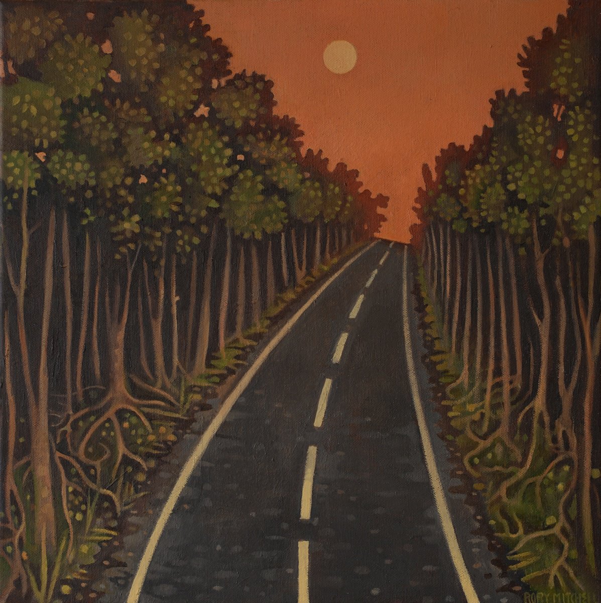 Naive Oil Painting , A Journey Under A Radiant Sky By Rory Mitchell, 16 X 16, Artwork For Sale On Artfinder