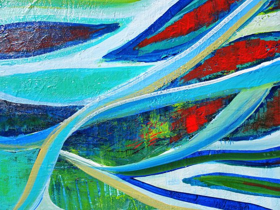 SEA GLASS. Teal, Blue, Aqua Contemporary Abstract Seascape, Ocean Waves Painting. Modern Textured Art