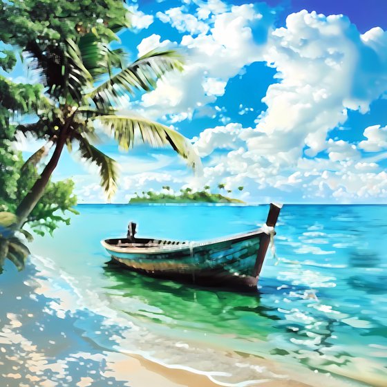 Boat near a tropical island