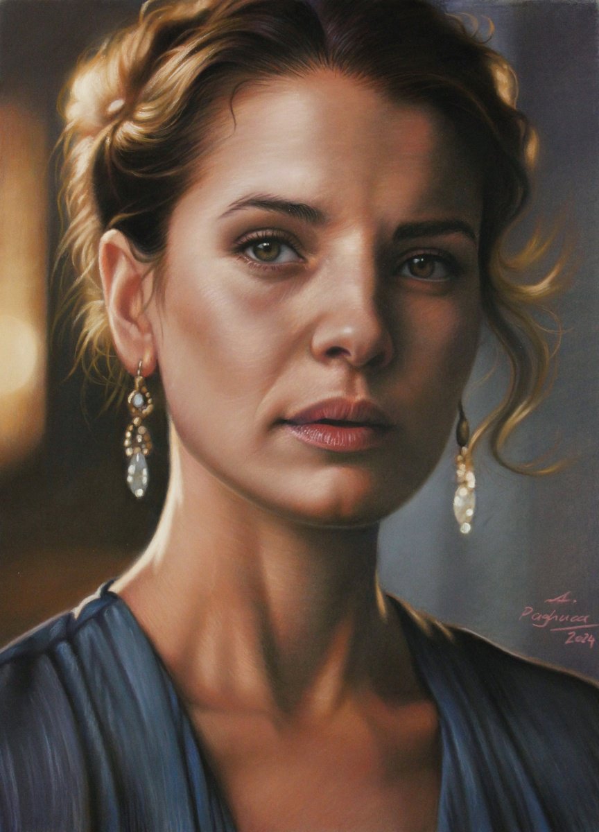 Photorealistic Portrait Pastel Drawing By Alessandra Pagliuca, 12 X 16, In The Sunset, Original Artwork
