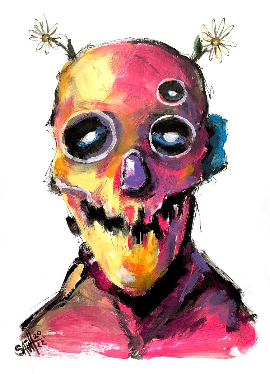#19 Abstract zombie portrait painting original art, Horror Naive Outsider Folk Art Brut St... by Ruslan Aksenov