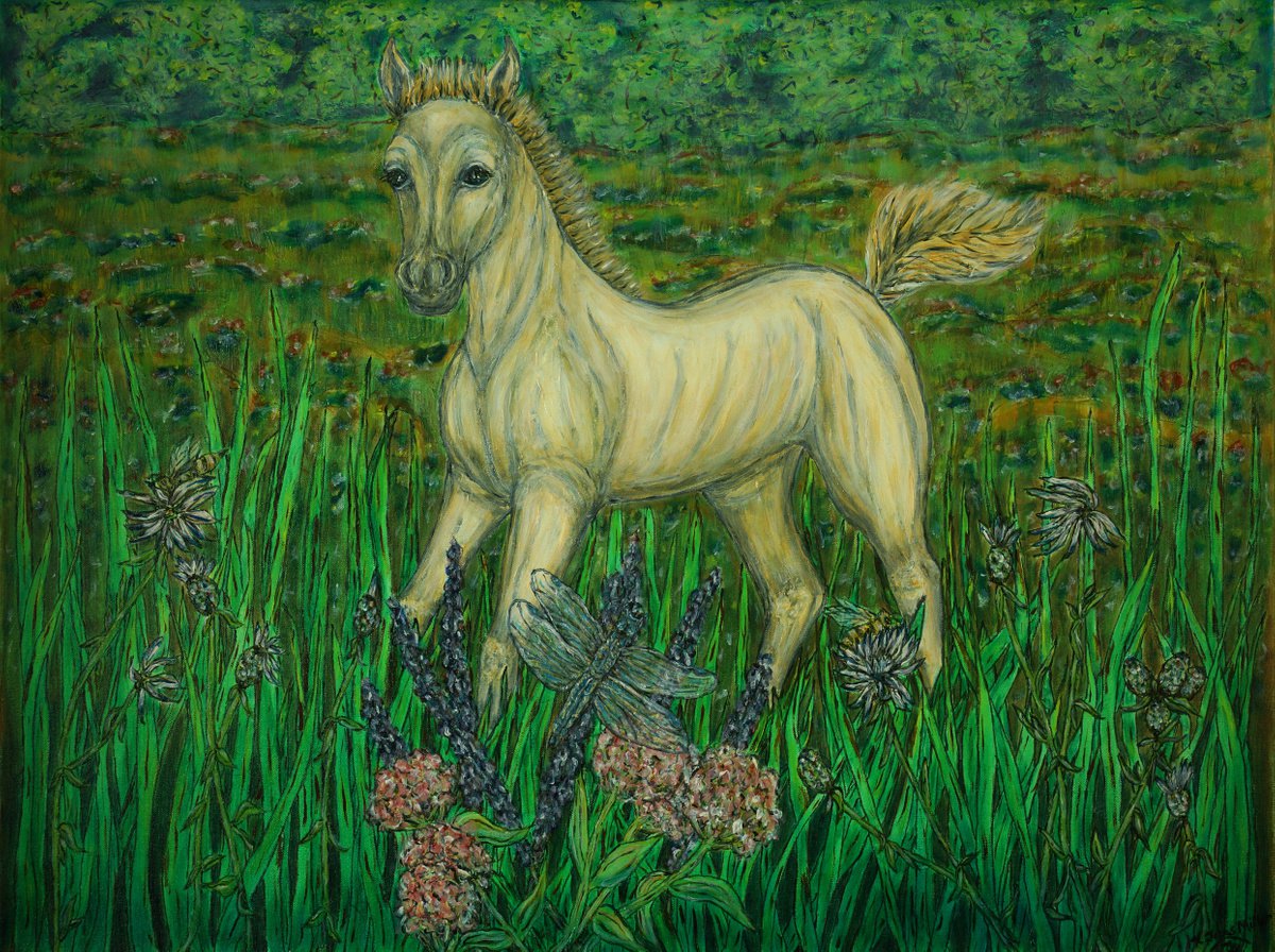 Impressionistic Animal Oil Painting By Kim Jones Miller, 40 X 30", Something New Begins, Original Artwork