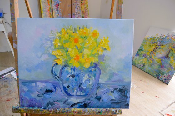 Daffodils in Blue Jug