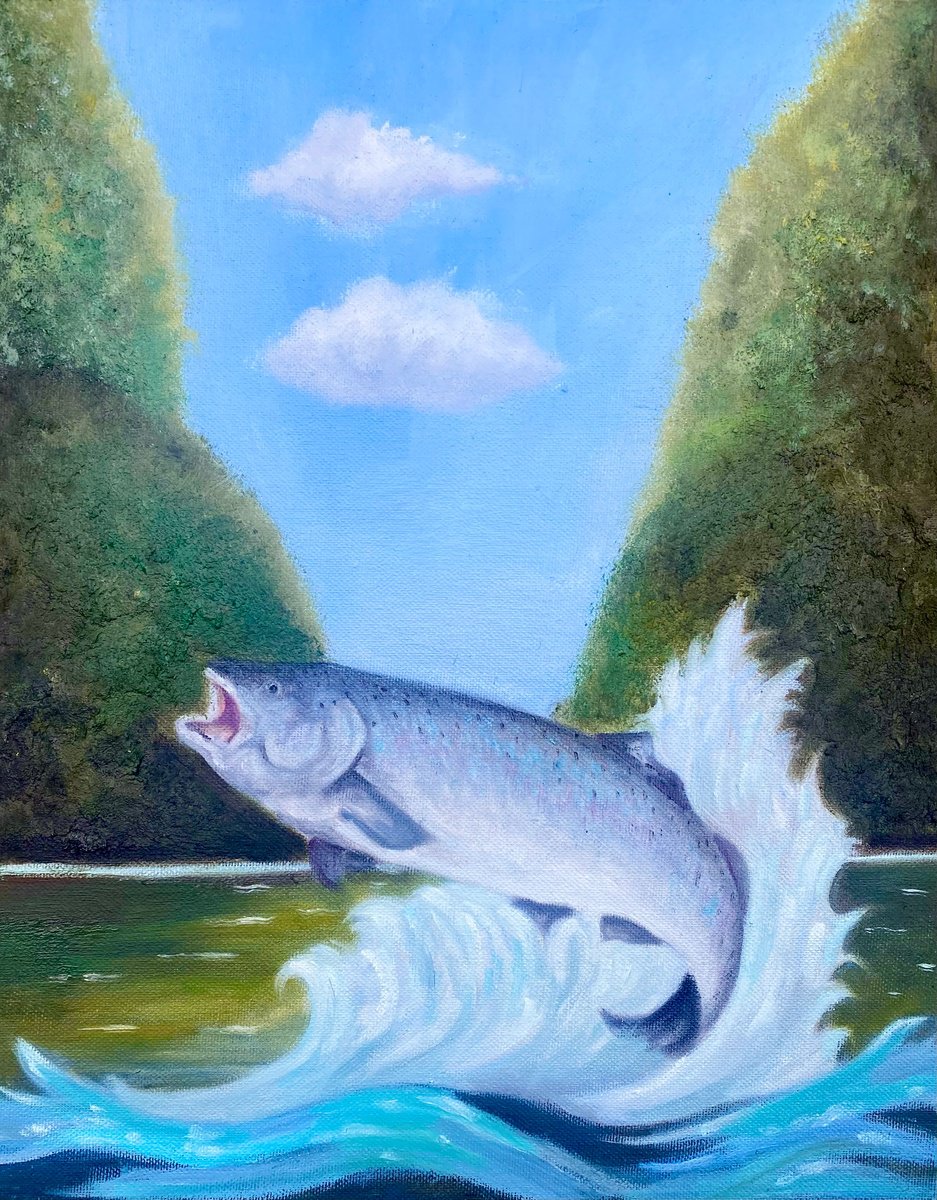Photorealistic Animal Oil Painting By Stevie Nicholson, 12 X 16", Nice Catch, Original Artwork