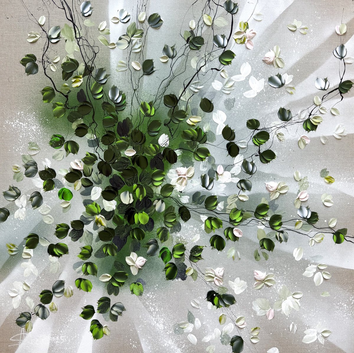 Expressive Abstract Acrylic Painting By Anastassia Skopp, 31 X 31, Petals In Light, Original Artwork