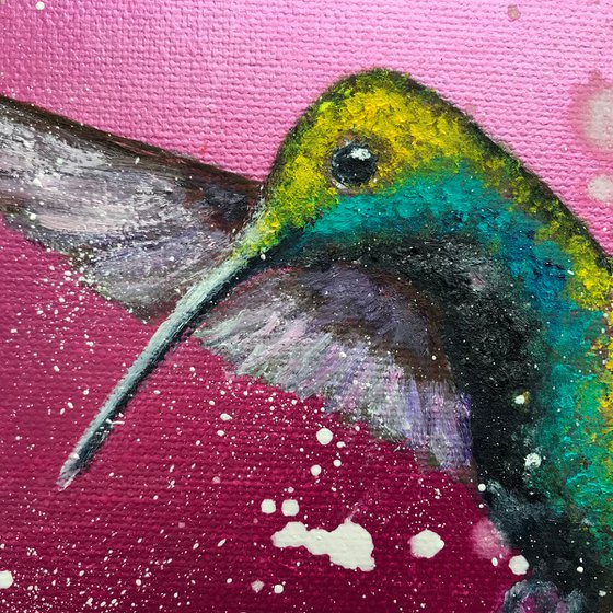 Free As A Bird ~ Hummingbird on Metallic Pink