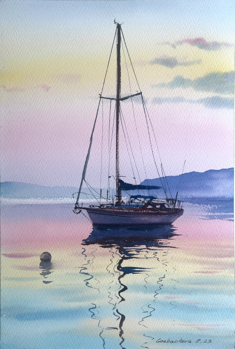 Yacht at sunset #5 by Eugenia Gorbacheva