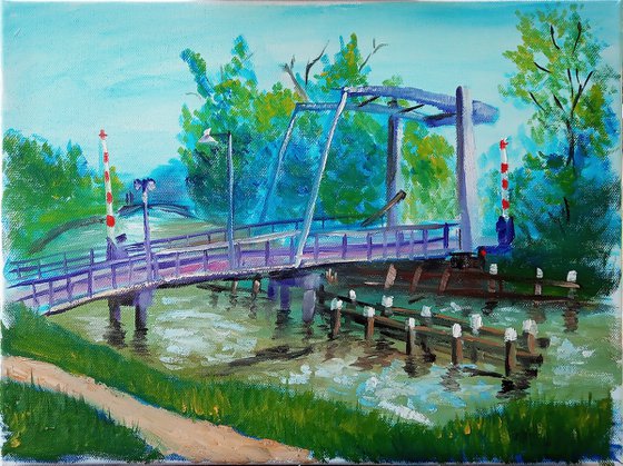 The drawbridge over canal in Coevorden. Plein Air