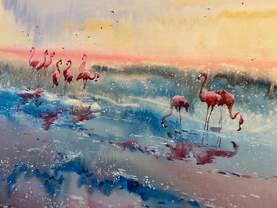 Watercolor “Flamingos Heaven no.2” perfect gift