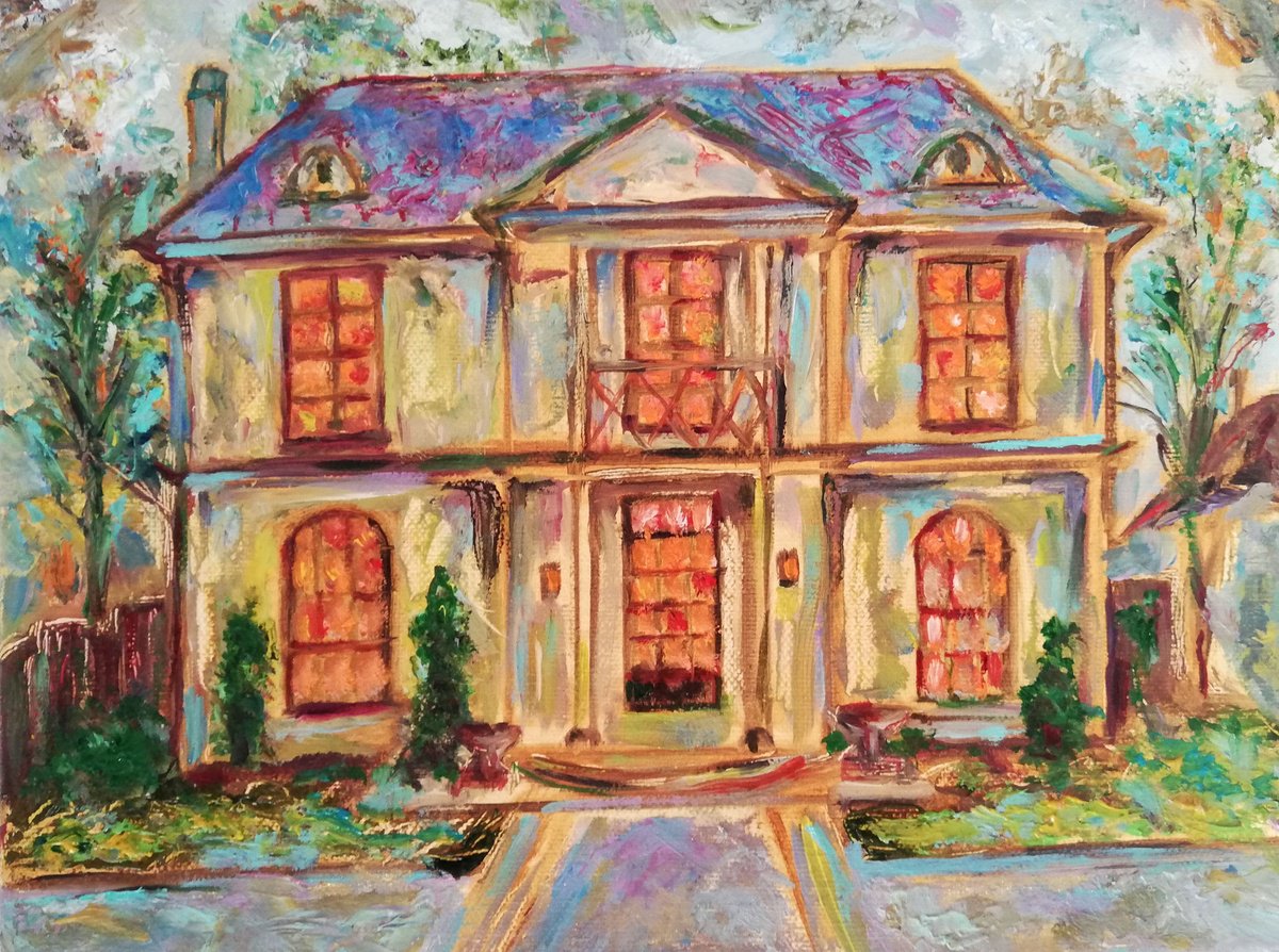 Impressionistic Cityscapes Oil Painting By Katia Ricci, 9 X 7", Warm Light On The House, Original Artwork