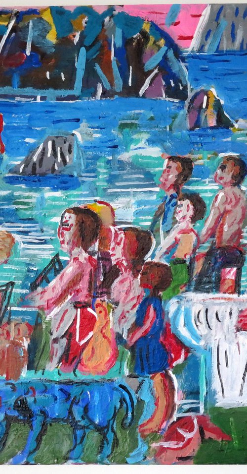 beach scene with blue dog by Stephen Abela