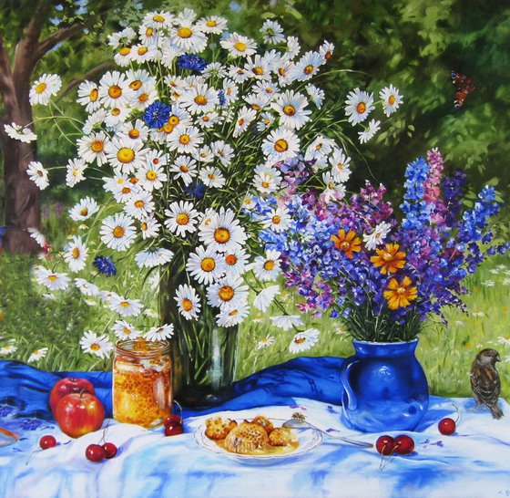 Wildflowers and Daisies in Summer Garden