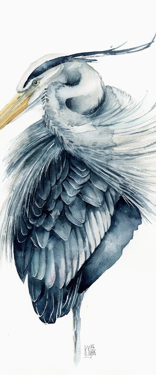 Great Heron, grey elegant water bird by Karolina Kijak