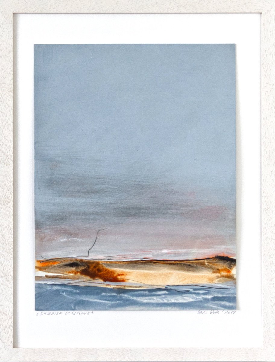 Organic Landscape Acrylic Painting By Katrin Roth, 13 X 17", Swedish Coastline, Original Artwork