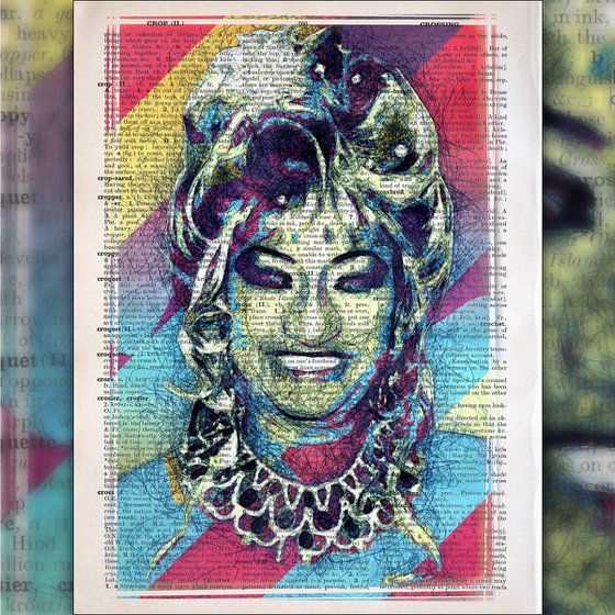 Celia Cruz - The Queen of Latin Music - Collage Art on Large Real English Dictionary Vintage Book Page