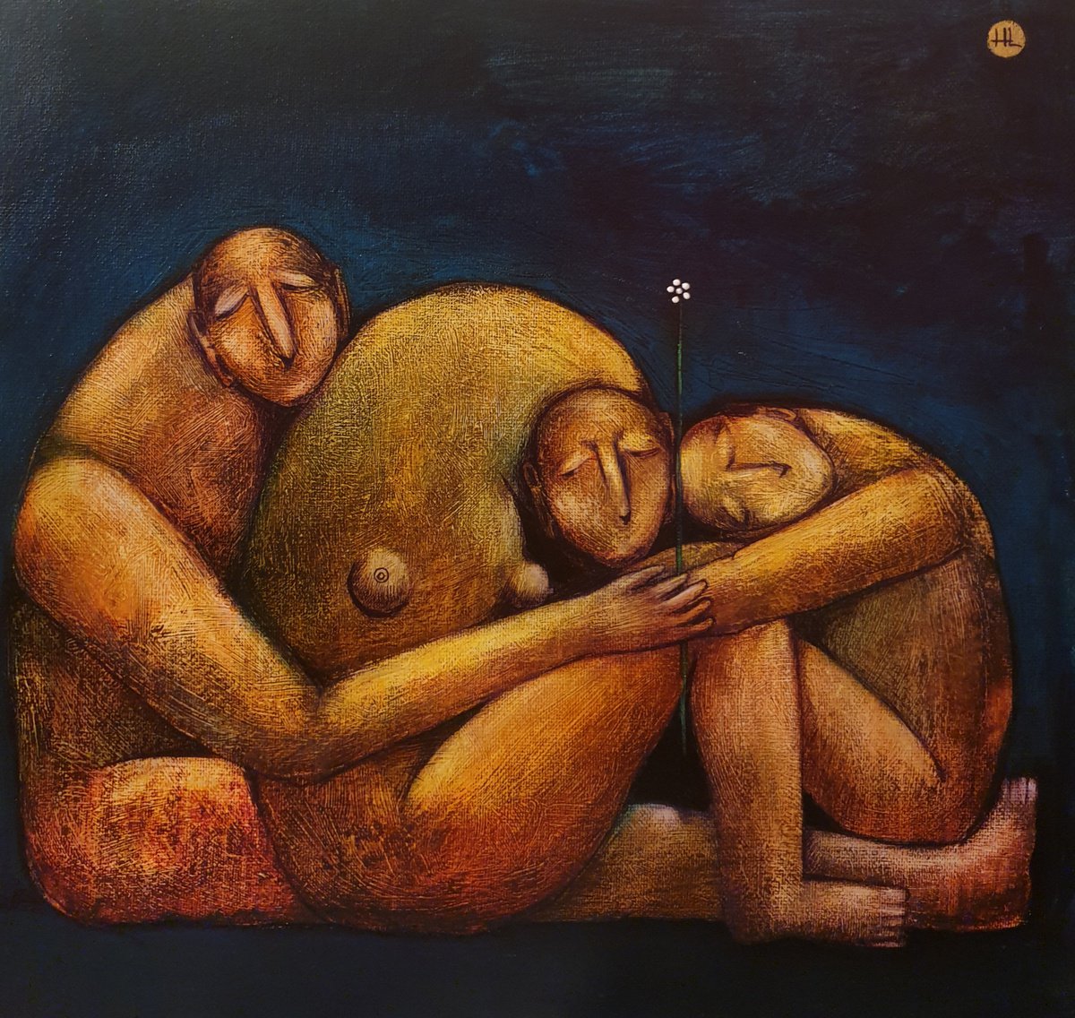 Caring (40x40cm, acrylic painting, ready to hang) by Liana Asatryan