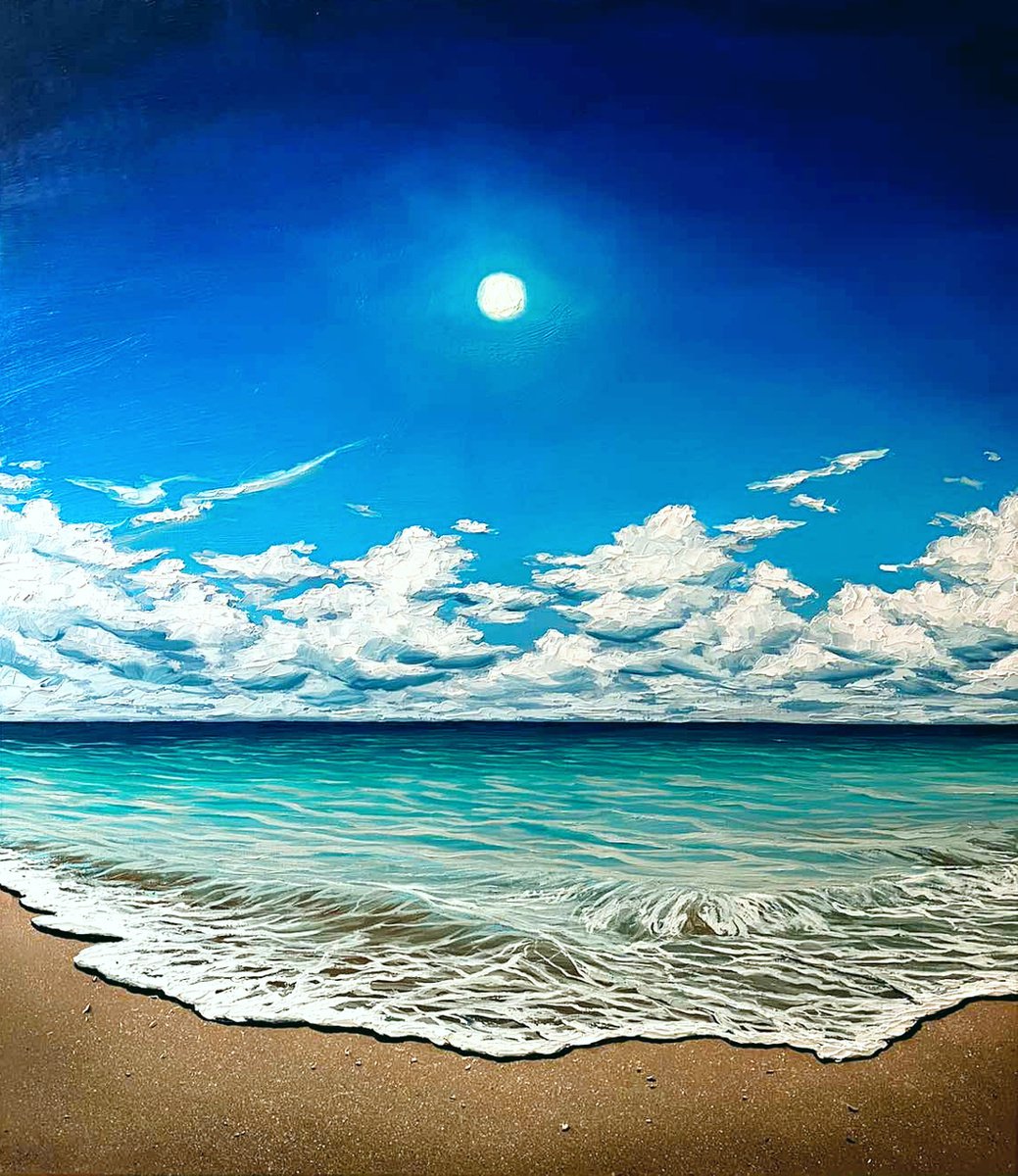 Impressionistic Landscape Oil Painting By Elena Adele Dmitrenko, 26 X 30, Moonlight. Beach, Original Artwork