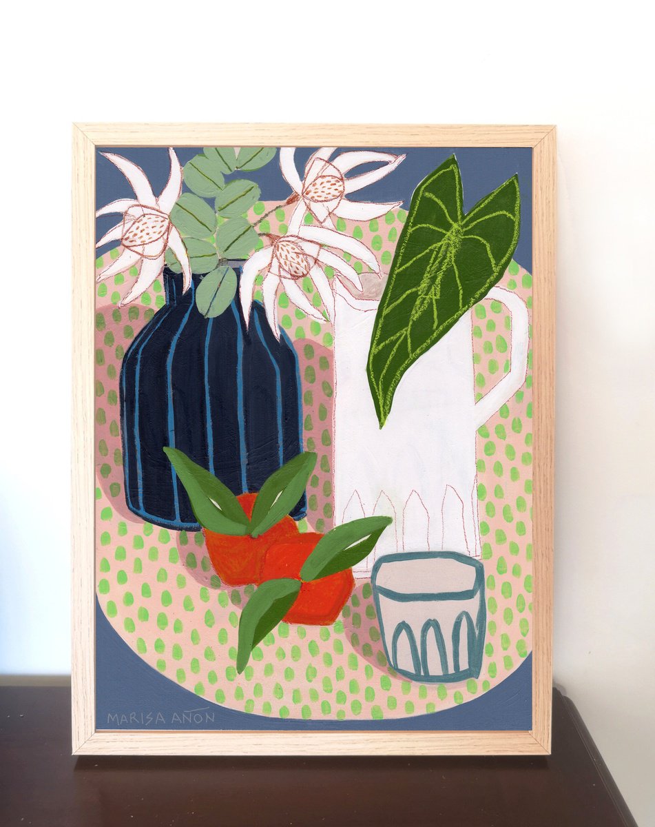 Impressionistic Still Life Acrylic Painting By Marisa Anon, 13 X 17", Summer Table Ii, Original Artwork