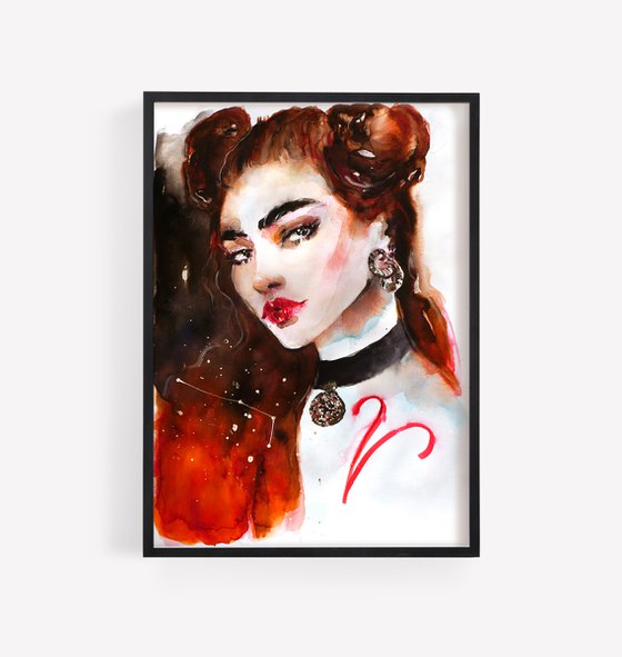 Zodiac - Aries girl Watercolour by ESylvia | Artfinder