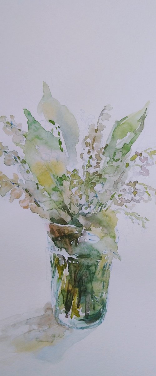 Lilies of the Valley #1. Original watercolour painting. by Elena Klyan