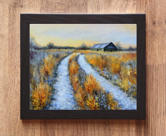 Frosty country road in winter