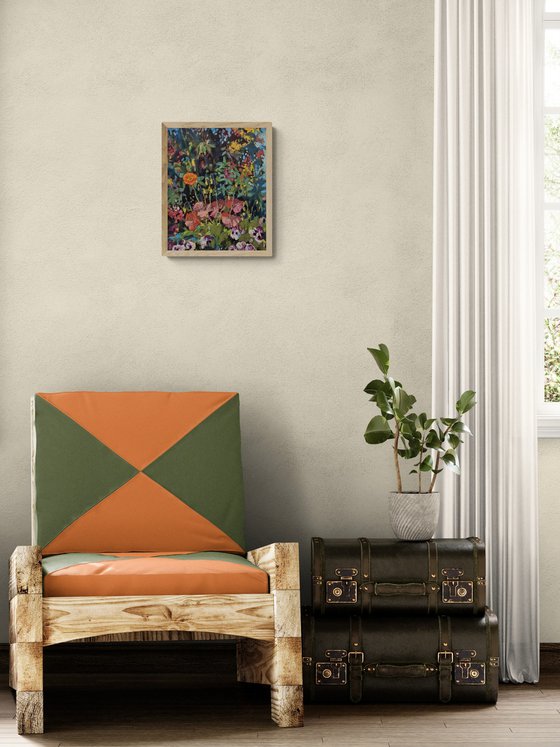 Hidden Poppy, floral, mixed medium painting