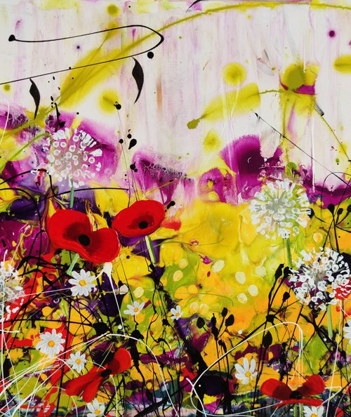 Wildlight Meadow; Abstract Floral Landscape by Angie Wright