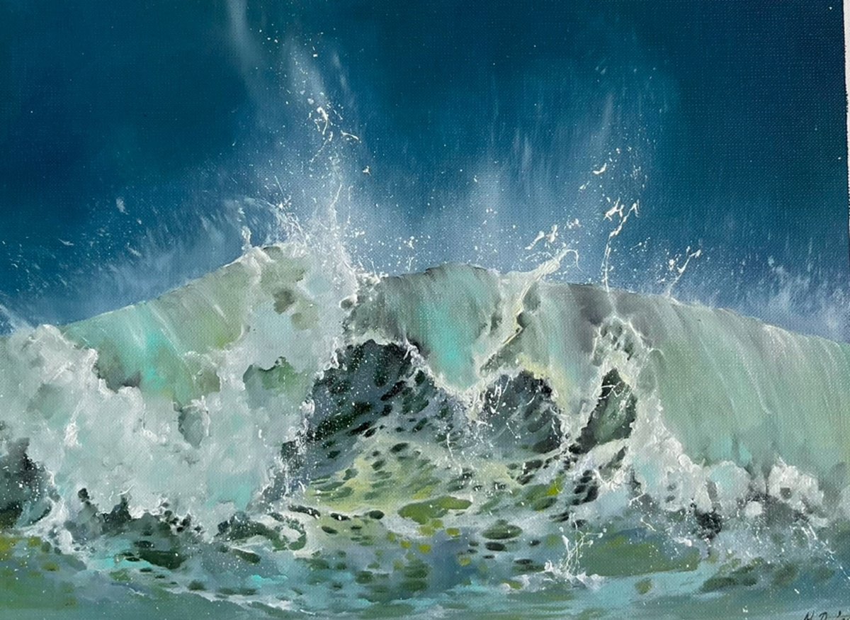 Photorealistic Oil Painting , Sea Ocean Waves Splash Breeze By Myroslava Denysyuk, 13 X 9, Artwork For Sale On Artfinder