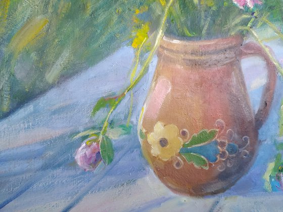 Summer bouquet on the bench