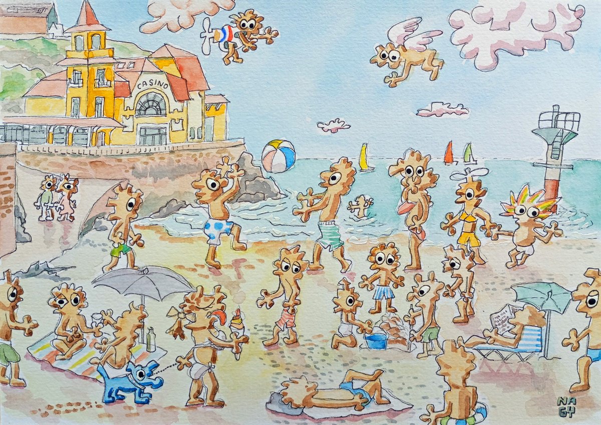 Cartoon Portrait Watercolour By Peter Nagy, 8 X 6", Summer In Granville, Original Artwork