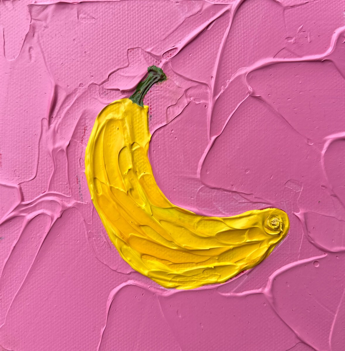 Impressionistic Still Life Acrylic Painting By Guzaliya Xavier, 6 X 6, Banana Mini, Original Artwork