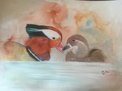 Mandarin Ducks by Timea  Valsami
