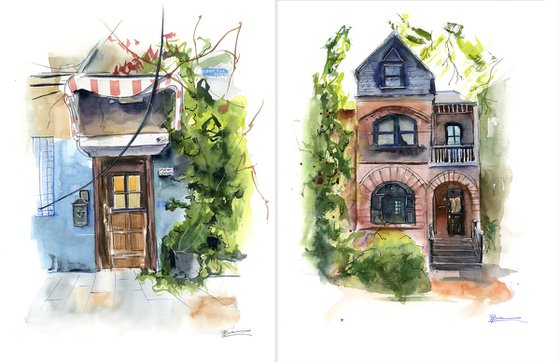Set of 2 Modern houses  Paintings