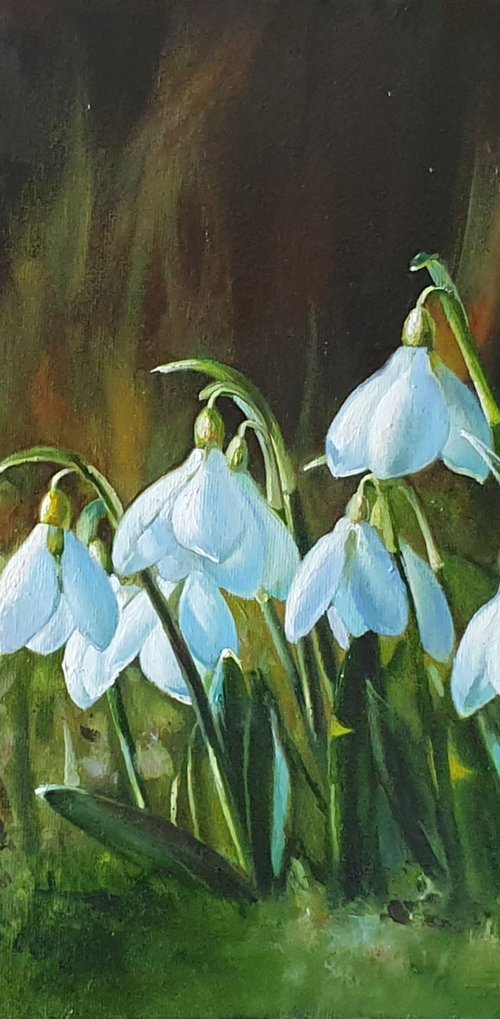 "Delicate snowdrops"  flower  liGHt original painting  GIFT (2020) by Anna Bessonova (Kotelnik)
