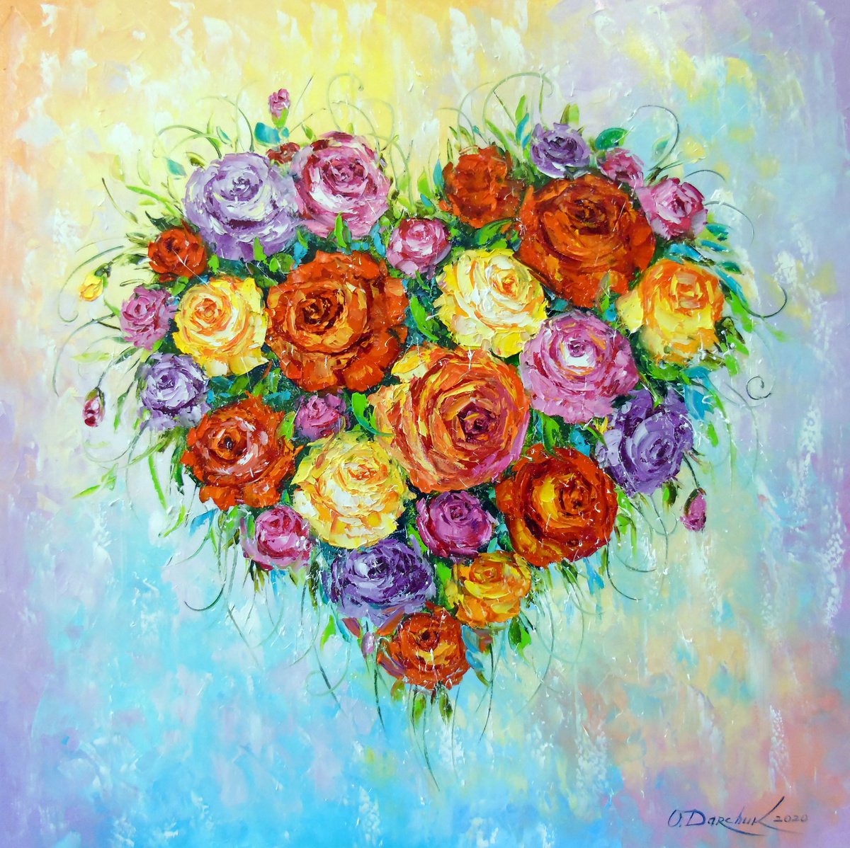 Impressionistic Botanical Oil Painting By Olha Darchuk, 31 X 31", My Heart Blooms, Original Artwork