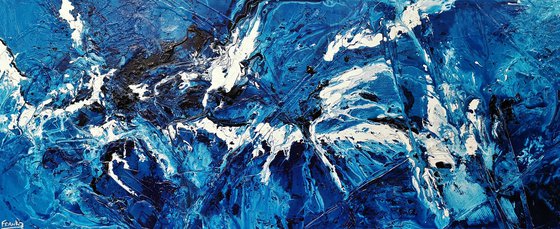 Molten Blue 240cm x 100cm Blue White Abstract Art