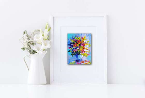 Bouquet of flowers - small painting, oil painting, flowers, postcard, bouquet, gift idea, gift, flowers oil painting