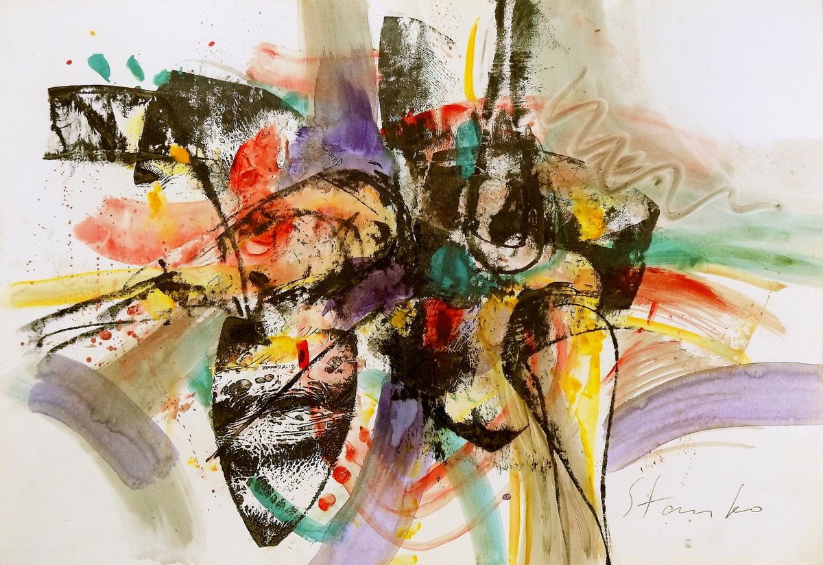 Abstract Acrylic Painting By Stanislav Bojankov, 28 X 20", Improvisation-Xxix, Original Artwork