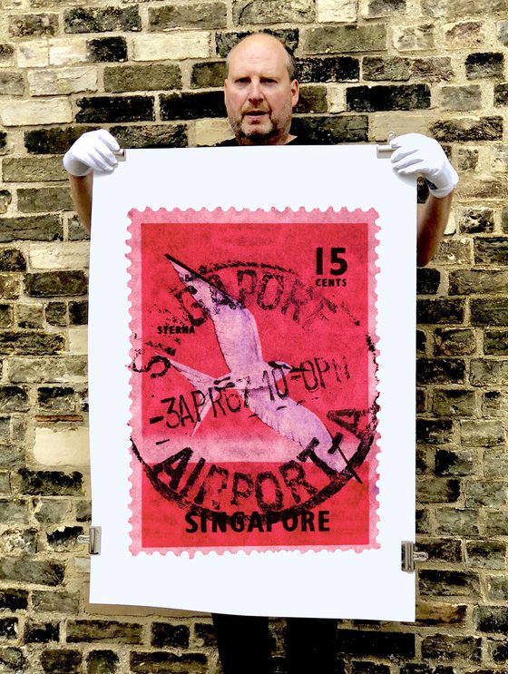 Heidler & Heeps Singapore Stamp Collection '15 cents Singapore Sterna Stamp' (Pink)