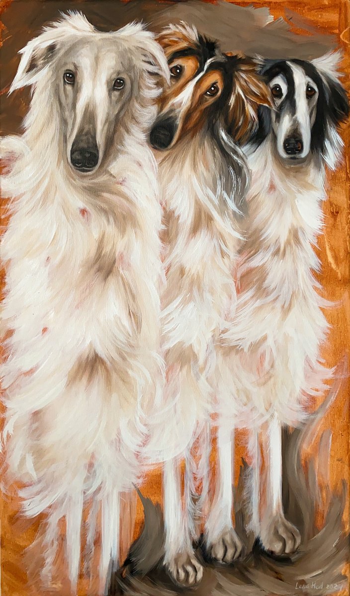 Expressive Animal Oil Painting By Lena Med, 20 X 33", Your Environment, Original Artwork