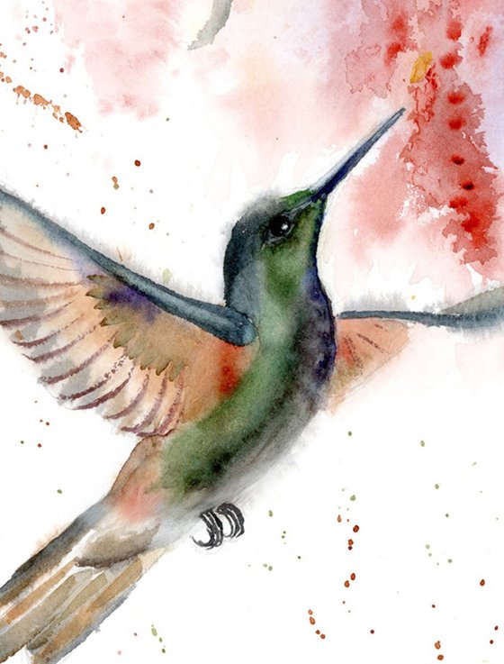 Set of 2 Hummingbirds  - Original Watercolor Paintings