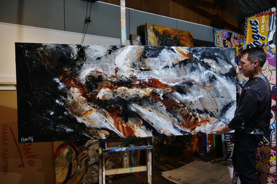 Slated Noir 240cm x 100cm Black Brown Grey Texture Abstract Art