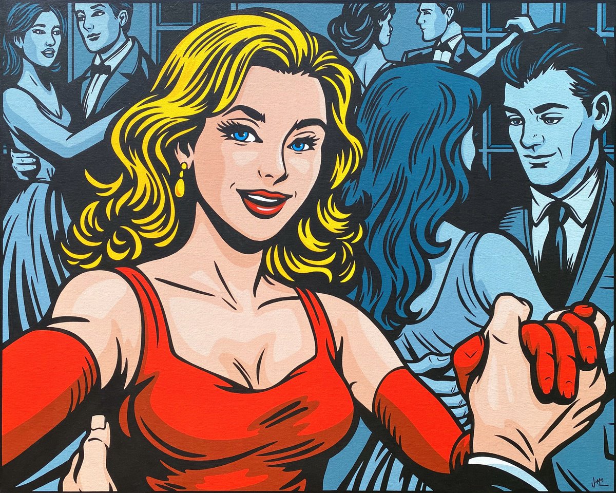 Urban And Pop Portrait Acrylic Painting By Jamie Lee, 39 X 31, May I Have This Dance, Original Artwork