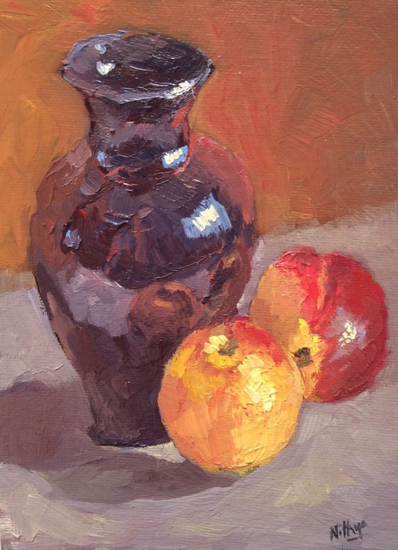 Vase and Nectarines Again!- Original Still Life