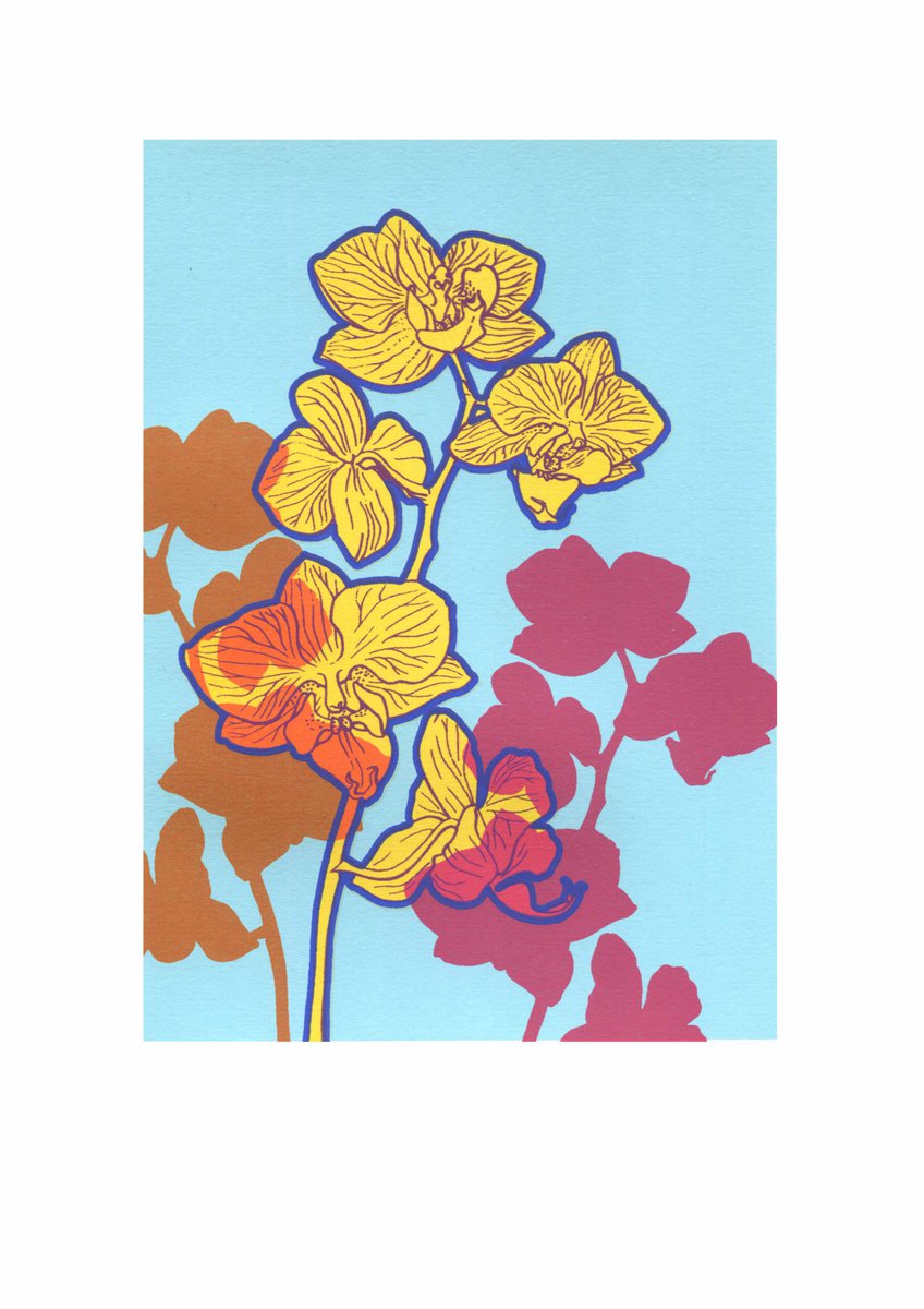 Illustrative Botanical Screenprint By Louise Boulton, 11 X 17", Orchids, Original Artwork