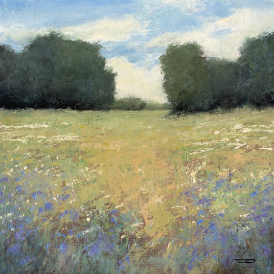 Lavender Field 230127, trees and country road impressionist landscape painting