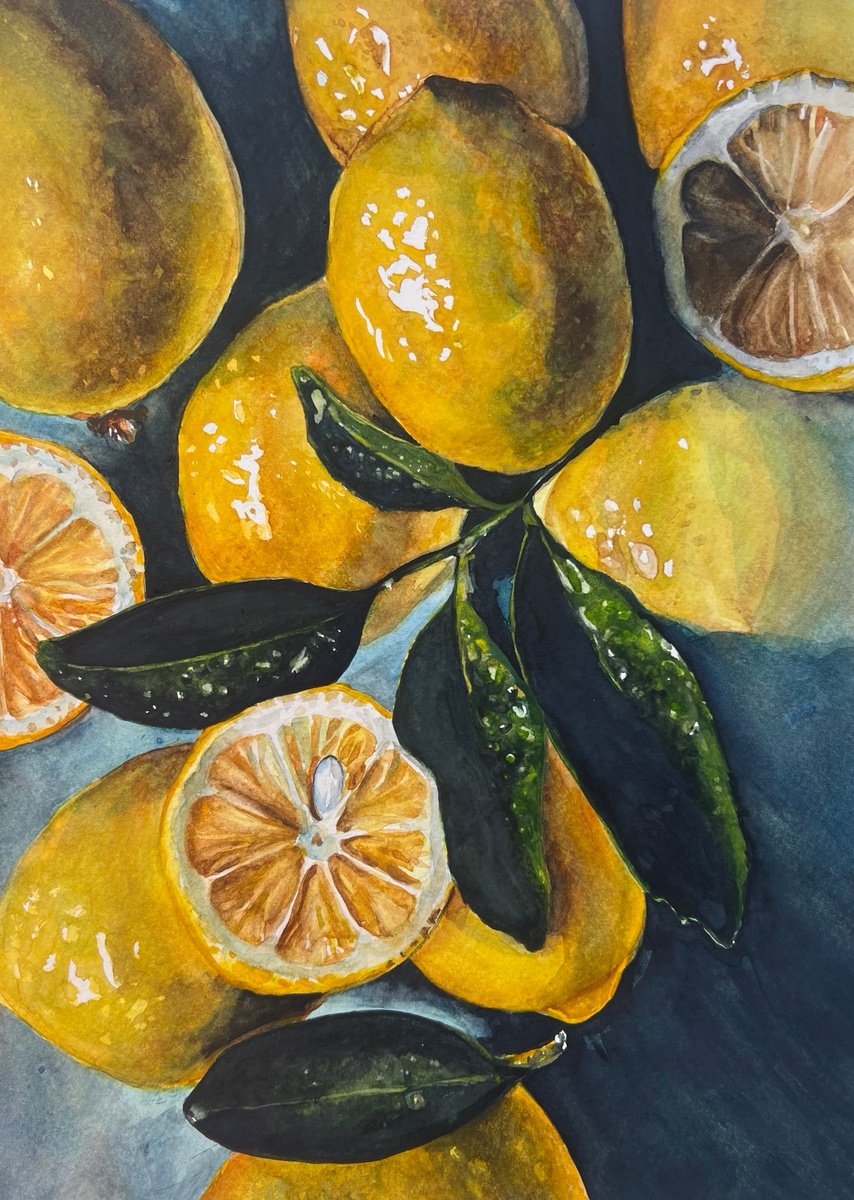 Photorealistic Watercolour , Lemons By Sarah Stowe, 10 X 14, Artwork For Sale On Artfinder