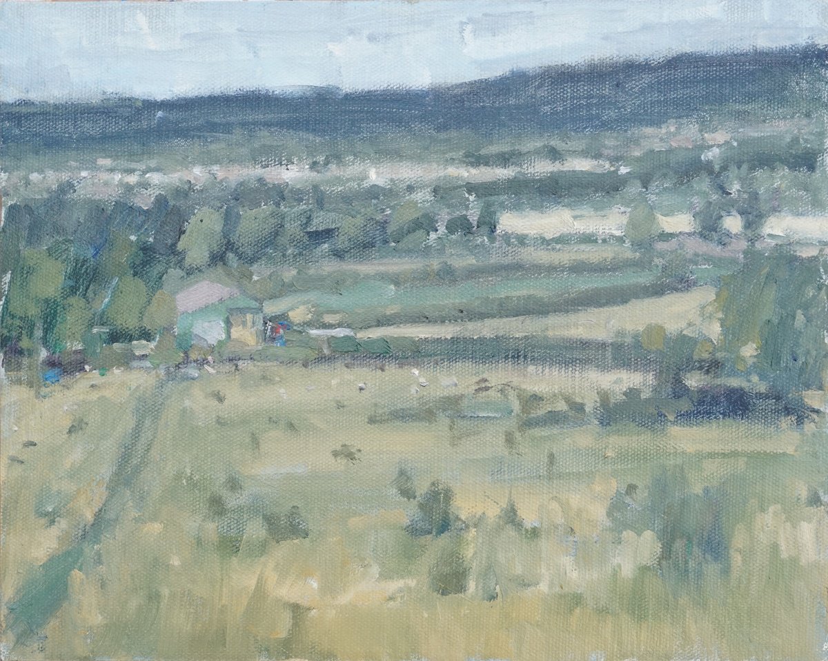 Impressionistic Landscape Oil Painting By Alex James Long, 12 X 9, Chiswell Hill Near Oxford, Original Artwork